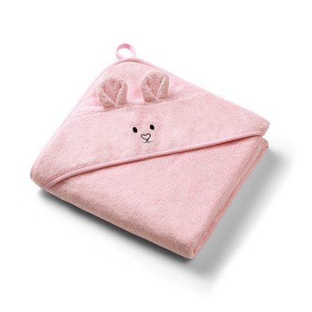 BabyOno rankšluostis su gobtuvu Kiškutis 100x100cm, bambukinis pelenų rožinės spalvos